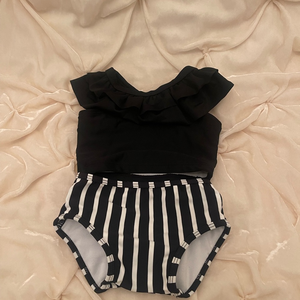 Ruffle Butts Black and White Striped Bikini